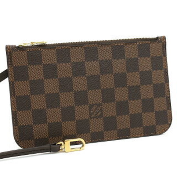 Louis Vuitton Neverfull Pouch Brown Monogram Canvas Cerise Red - Picture 1 of 8